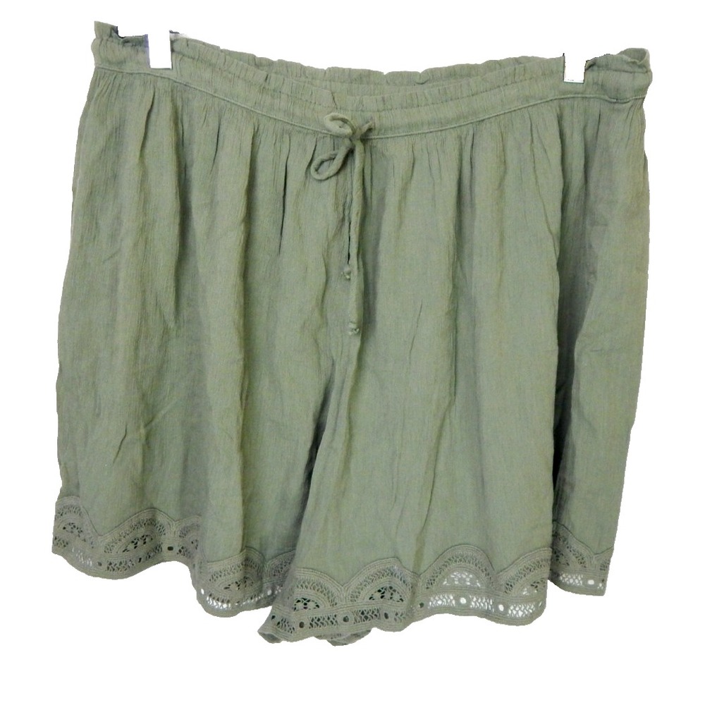 Aerie Shorts Off Duty Lace Trim Gauze Boxer Relaxed Fit Green NEW